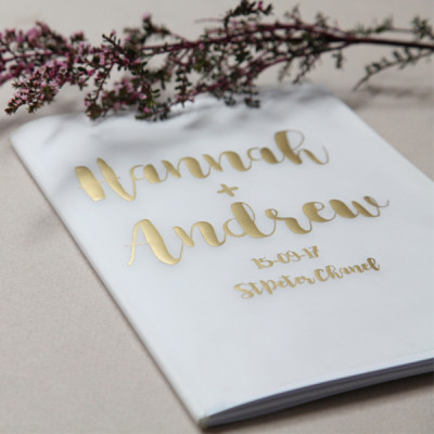 Gold foil wedding order of service booklet