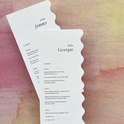 Personalised Die cut wedding place card menus
