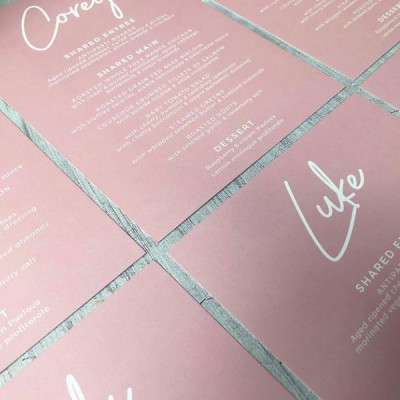 Personalised blush wedding menus